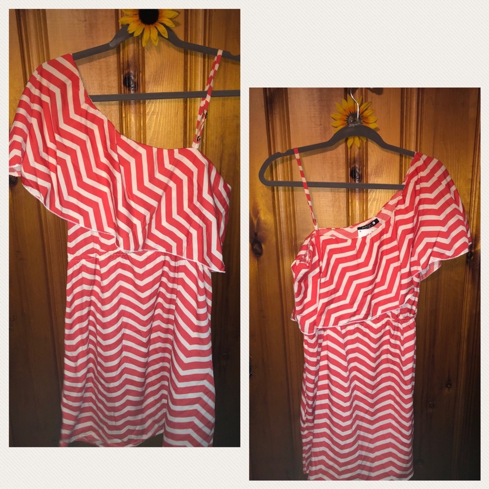 Coral and White striped dress